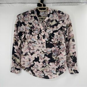 Rebecca Taylor 100% Silk Long Sleeve Popover Blouse Top